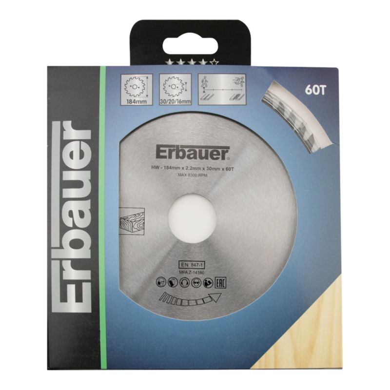 Erbauer træcirkelsavklinge 184 x 30/20/16 mm 60T