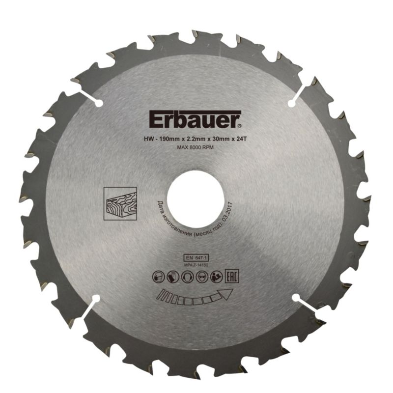 Erbauer træcirkelsavklinge 190 x 30/25/20/16 mm 24T