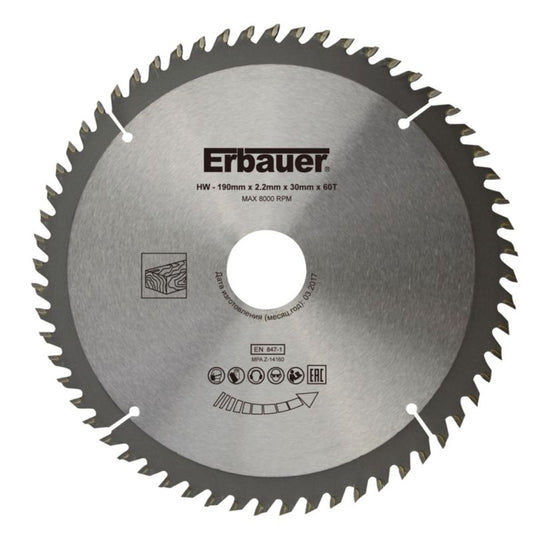 Erbauer træskæreskive 190 x 30/25/20/16 mm 60T