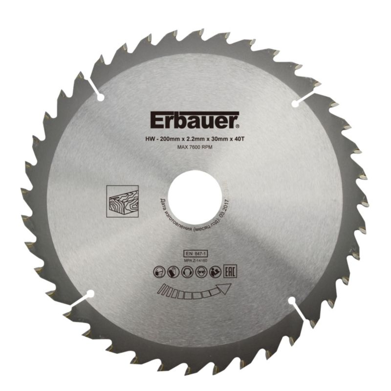 Erbauer træcirkelsavklinge 200 x 30/20/16 mm 40T