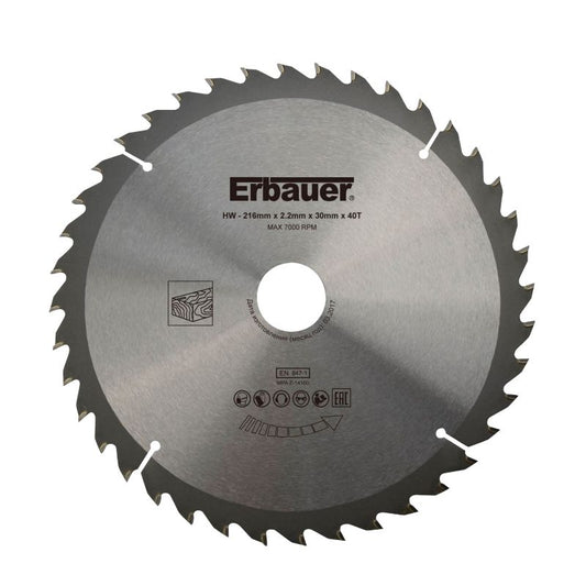 Erbauer træskæreskive 216 x 30/25/20/16 mm 40T