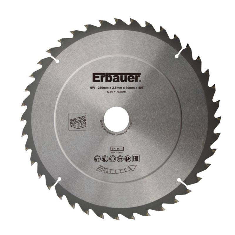 Erbauer træcirkelsavklinge 250 x 30/25/20/16 mm 40T