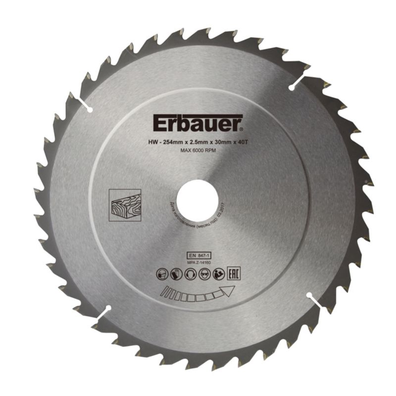 Erbauer træcirkelsavklinge 254 x 30/25/20/16 mm 40T