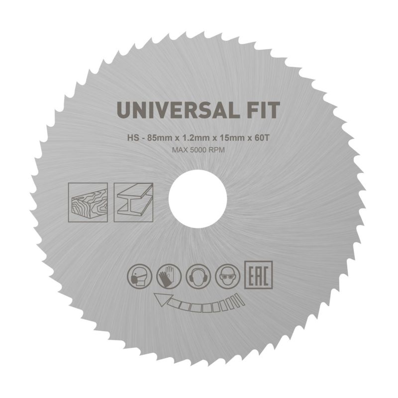 Universal skæreskive til minivinkelsliber Ø 85 x 15 mm 60T