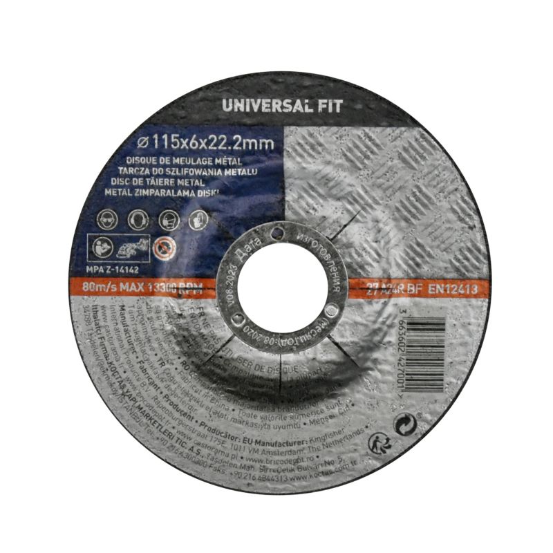 Universal fit slibeskive til metal 115 x 6 mm
