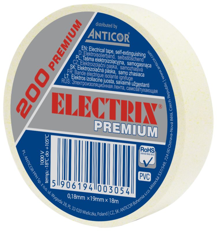 Electrix 200 PVC-isolationstape 0,18 mm x 19 mm x 18 m hvid