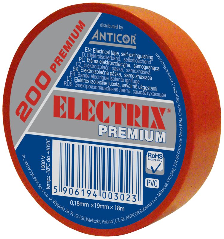 Electrix 200 PVC-isolationstape 0,18 mm x 19 mm x 18 m rød