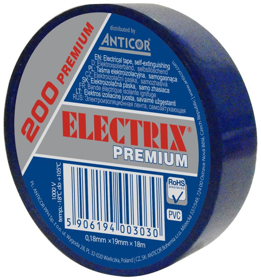 Electrix 200 PVC-isolationstape 0,18 mm x 19 mm x 18 m i blå