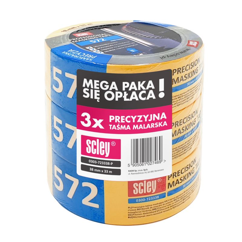 Scley malertape 38 mm x 33 m, 3 stk.
