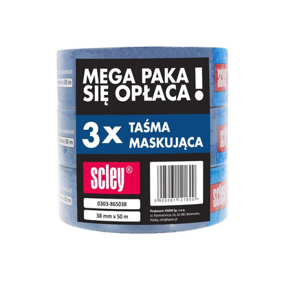 Scley blå malertape 38 mm x 50 m, 3 stk.