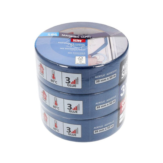 Scley blå malertape 38 mm x 50 m, 3 stk.