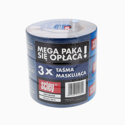 Scley blå malertape 38 mm x 50 m, 3 stk.