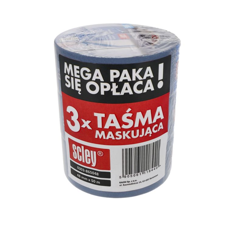 Scley blå malertape 48 mm x 50 m, 3 stk.