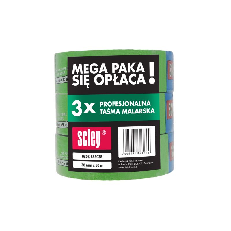 Scley grøn malertape 38 mm x 50 m, 3 stk.