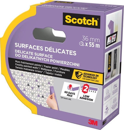 Scotchblue malertape til sarte overflader 36 mm x 55 m
