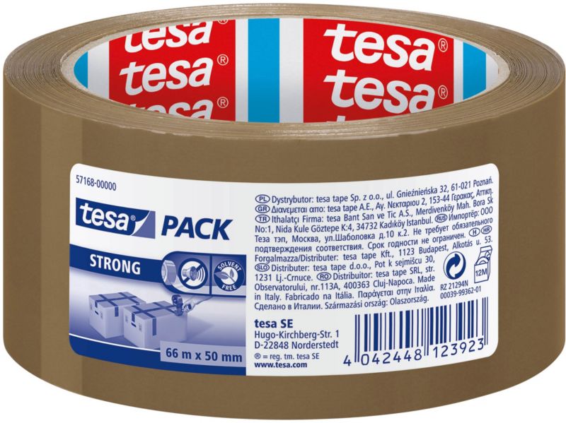 Tesa pack strong pakke tape 50 mm x 66 m brun