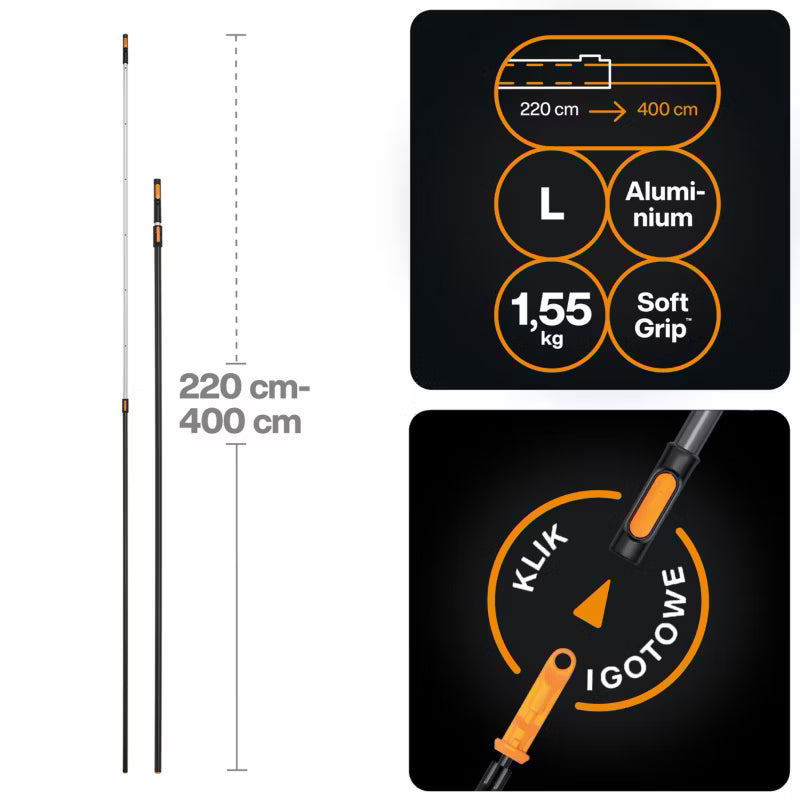 Teleskopskaft OneClick L 220-400 cm Aluminium