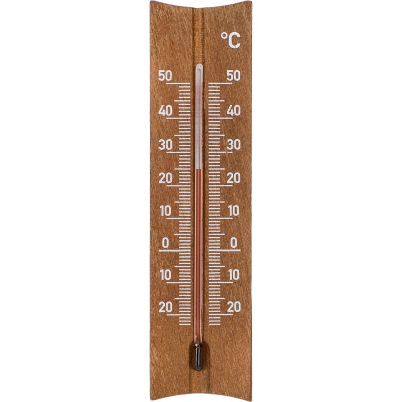 Analogt 15 cm brunt rumtermometer i træ