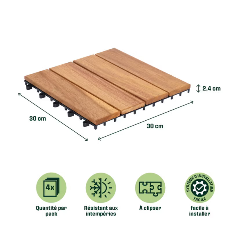 Terrasseflise Floro 30x30 cm Akacie 4 Stk.
