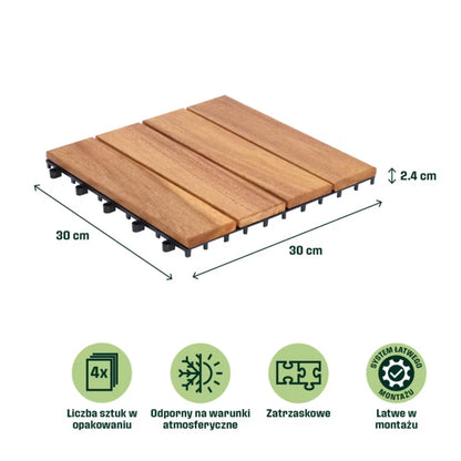 Terrasseflise Floro 30x30 cm Akacie 4 Stk.