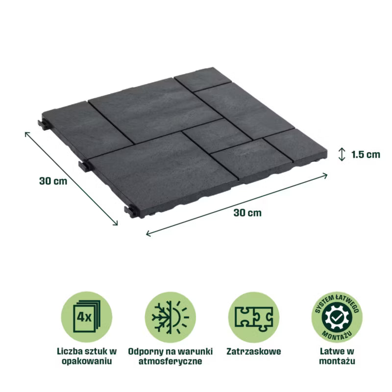 Terrasseflise Vadso 30x30 cm Antracit Gummi