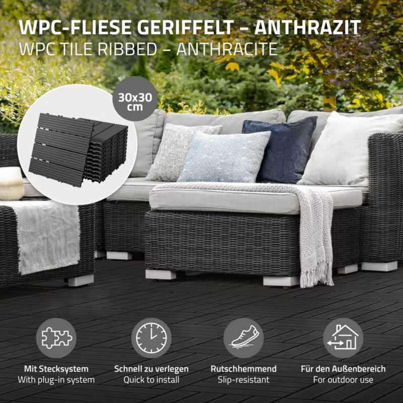 Terrassefliser WPC 30x30 cm Antracit 3 m²