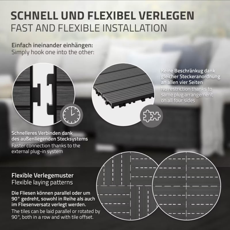 Terrassefliser WPC 30x30 cm Antracit 3 m²