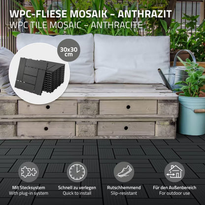 Terrassefliser WPC 30x30 cm Antracit 4 m²