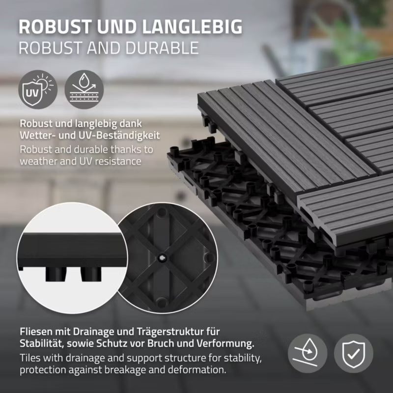 Terrassefliser WPC 30x30 cm Antracit 4 m²