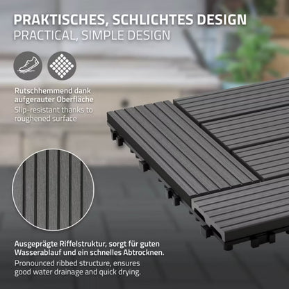Terrassefliser WPC 30x30 cm Antracit 4 m²