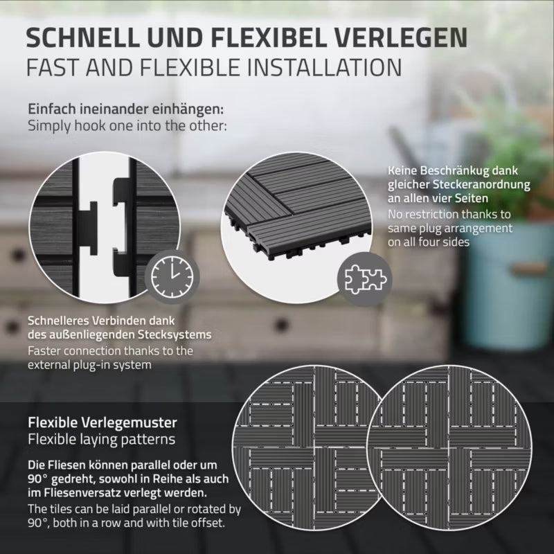 Terrassefliser WPC 30x30 cm Antracit 4 m²
