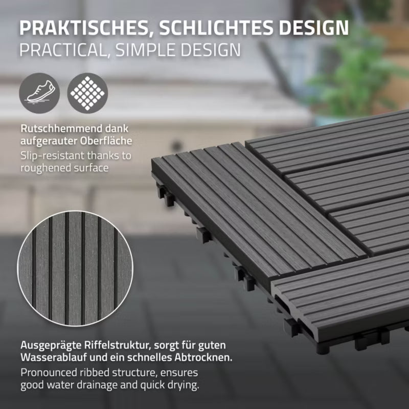 Terrassefliser WPC 30x30 cm Antracit 4 m²
