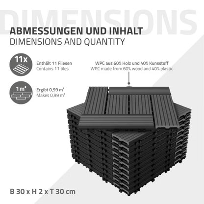 Terrassefliser WPC 30x30 cm Antracit 4 m²