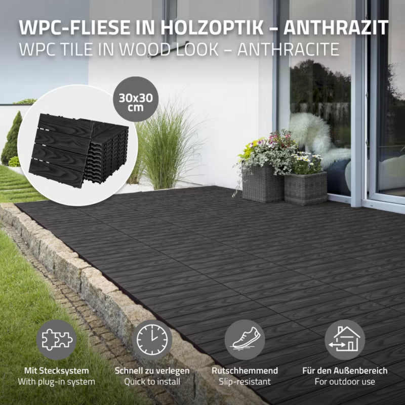 Terrassefliser WPC 30x30 cm Antracit Trælook 44 Stk.