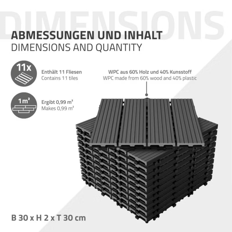 Terrassefliser WPC 30x30 cm Antracit 5 m²