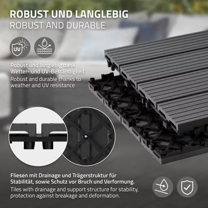 Terrassefliser WPC 30x30 cm Antracit 5 m²