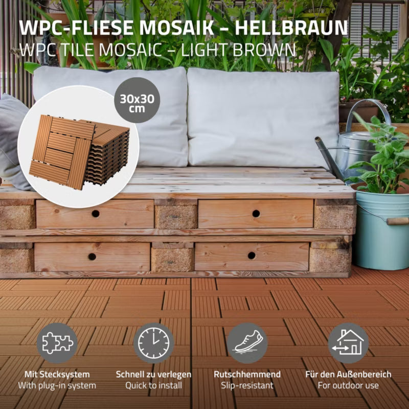 Terrassefliser WPC 30x30 cm Lys Brun 2 m²