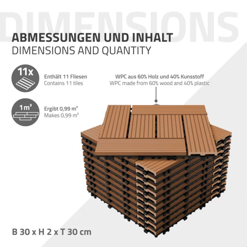 Terrassefliser WPC 30x30 cm Lys Brun 2 m²