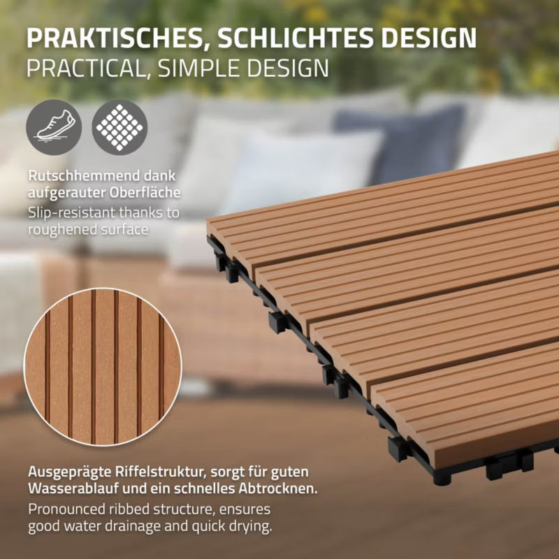Terrassefliser WPC 30x30 cm Lysebrun 4 m²