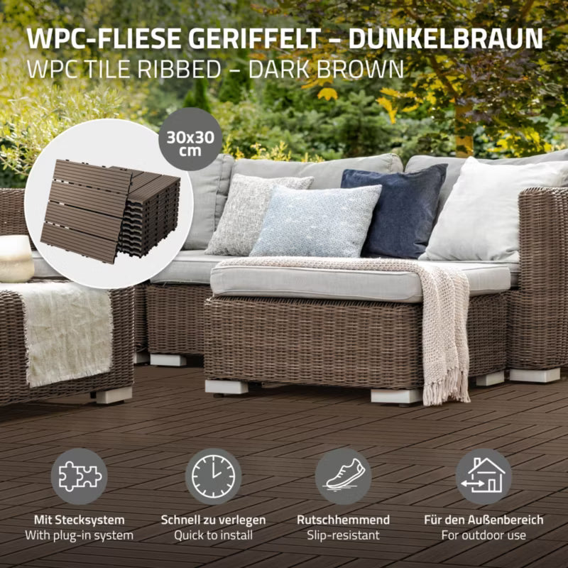 Terrassefliser WPC 30x30 cm Mørkebrun 2 m²