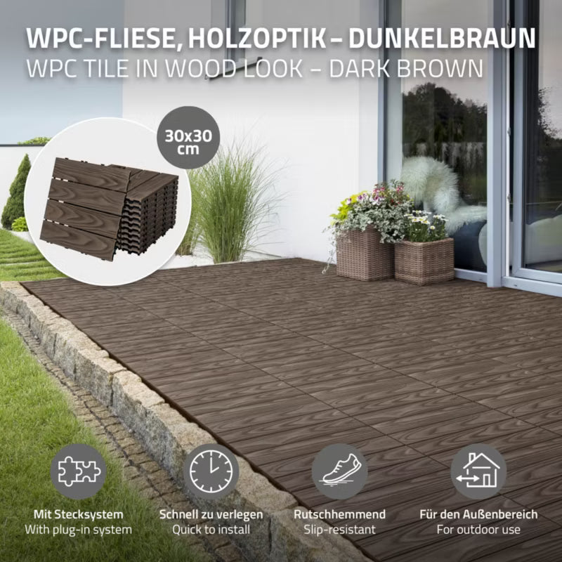 Terrassefliser WPC 30x30 cm Mørkebrun 55 Stk