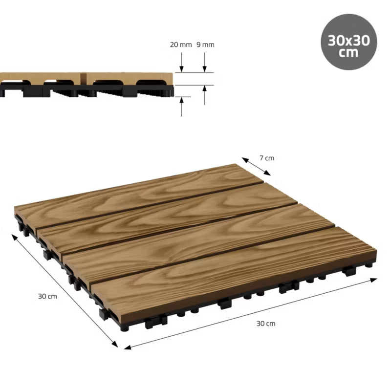 Terrassefliser WPC 30x30 cm Teak Trælook 44 Stk 4 m²