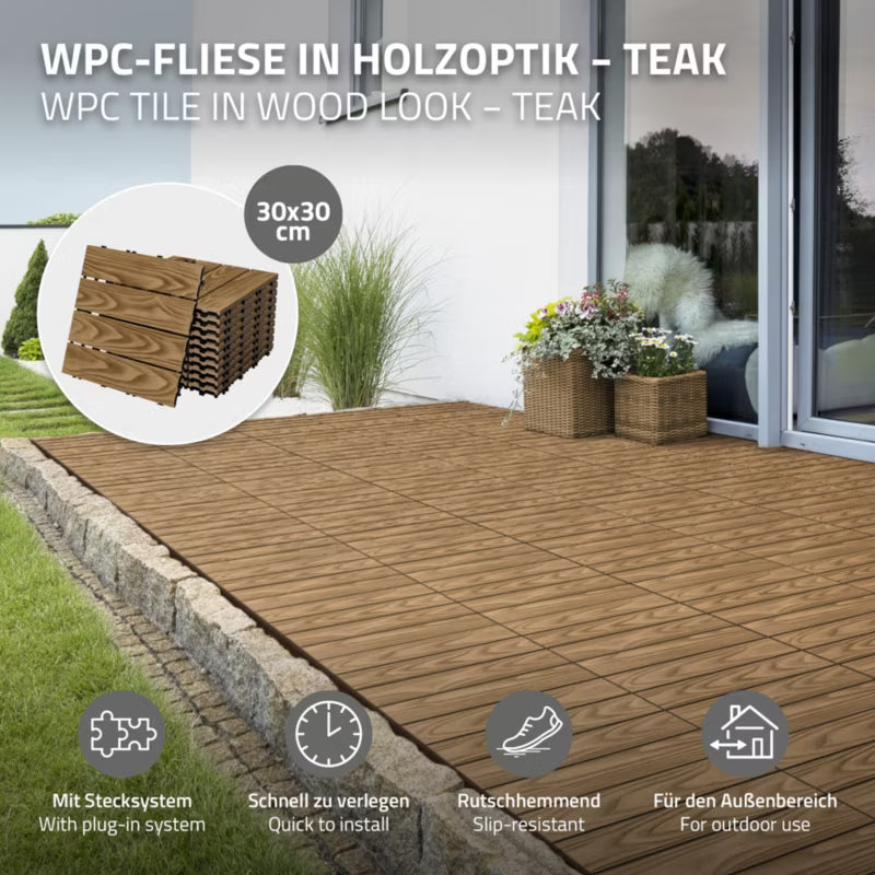 Terrassefliser WPC 30x30 cm Teak Trælook 44 Stk 4 m²