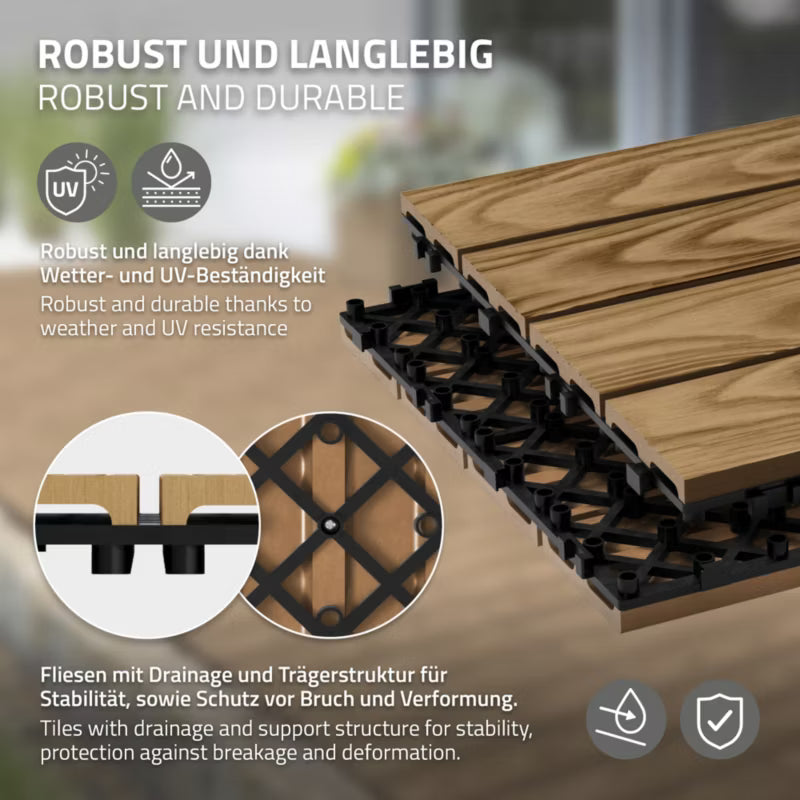 Terrassefliser WPC 30x30 cm Teak Trælook 44 Stk 4 m²