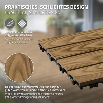 Terrassefliser WPC 30x30 cm Teak Trælook 44 Stk 4 m²