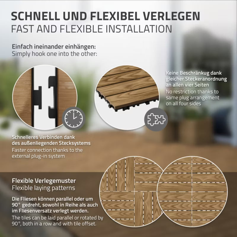 Terrassefliser WPC 30x30 cm Teak Trælook 44 Stk 4 m²