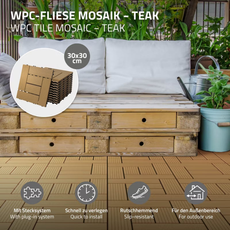 Terrassefliser WPC 30x30 cm Teak Trælook 55 Stk.