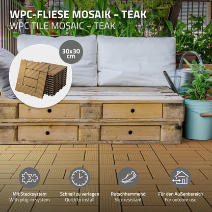 Terrassefliser WPC 30x30 cm Teak Trælook 55 Stk.