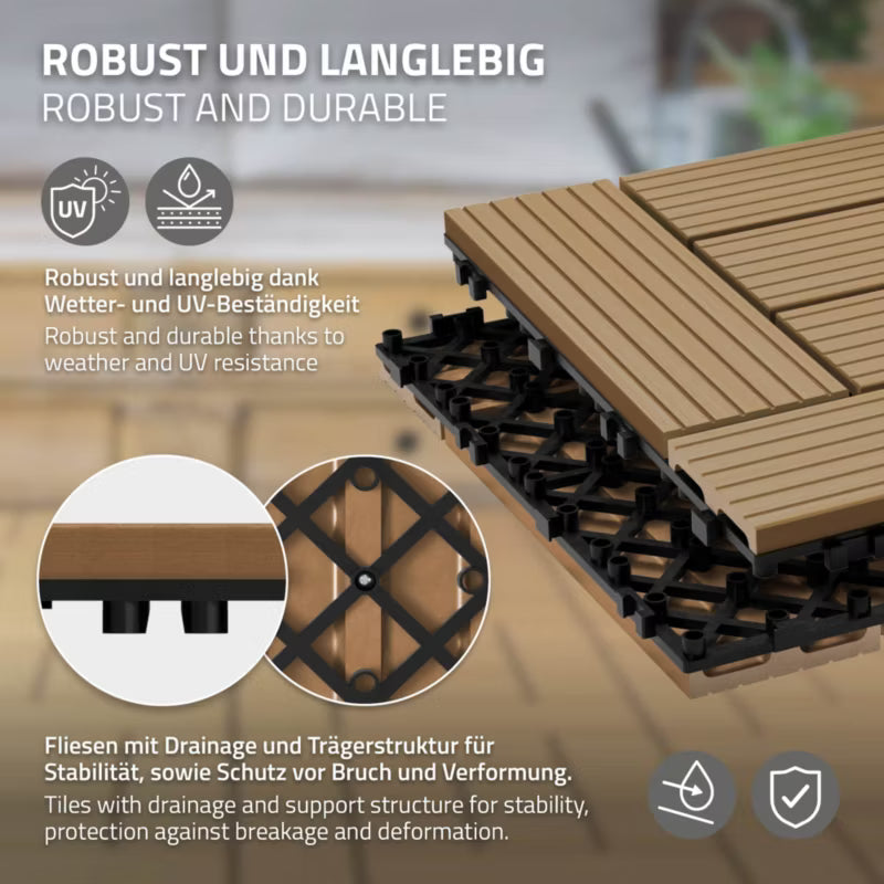 Terrassefliser WPC 30x30 cm Teak Trælook 55 Stk.