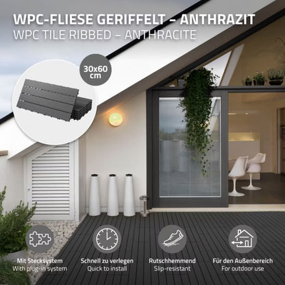 WPC Terrassefliser 60x30 cm Antracit 1 m²